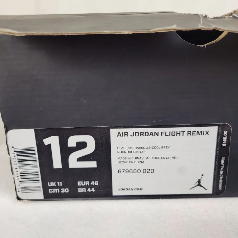 Air Jordan Flight Remix black and cool grey mens Size 12 sneakers 2014